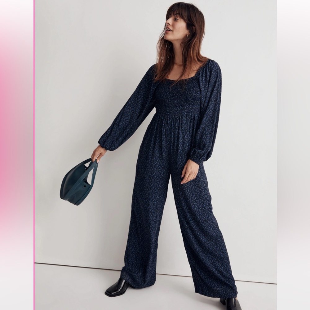 Madewell Blue Floral Tie-back Jumpsuit